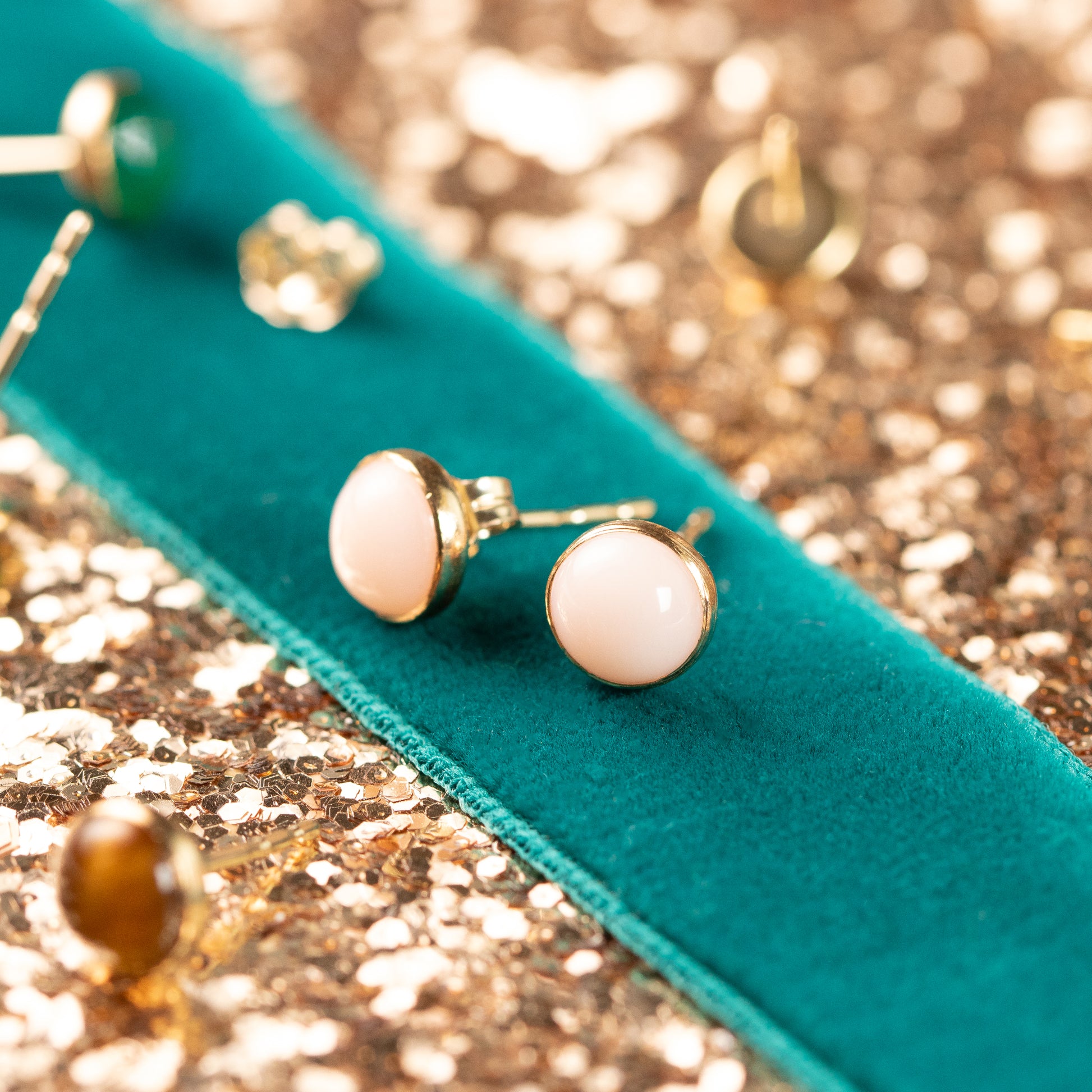 Coral and Jade Stud Earrings main image 0