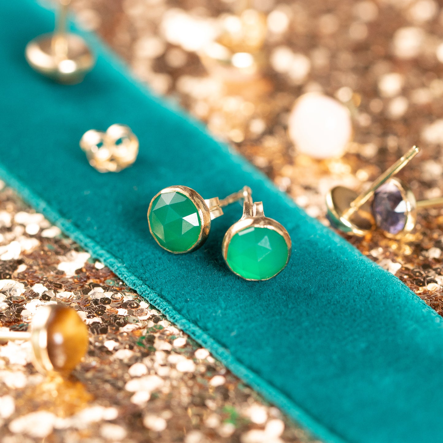 Green Onyx Earrings - Creativity - Silver & Gold
