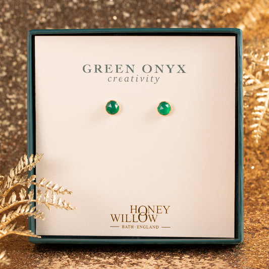 Green Onyx Earrings - Creativity - Silver & Gold