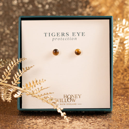 Tigers Eye Earrings - Protection - Silver & Gold