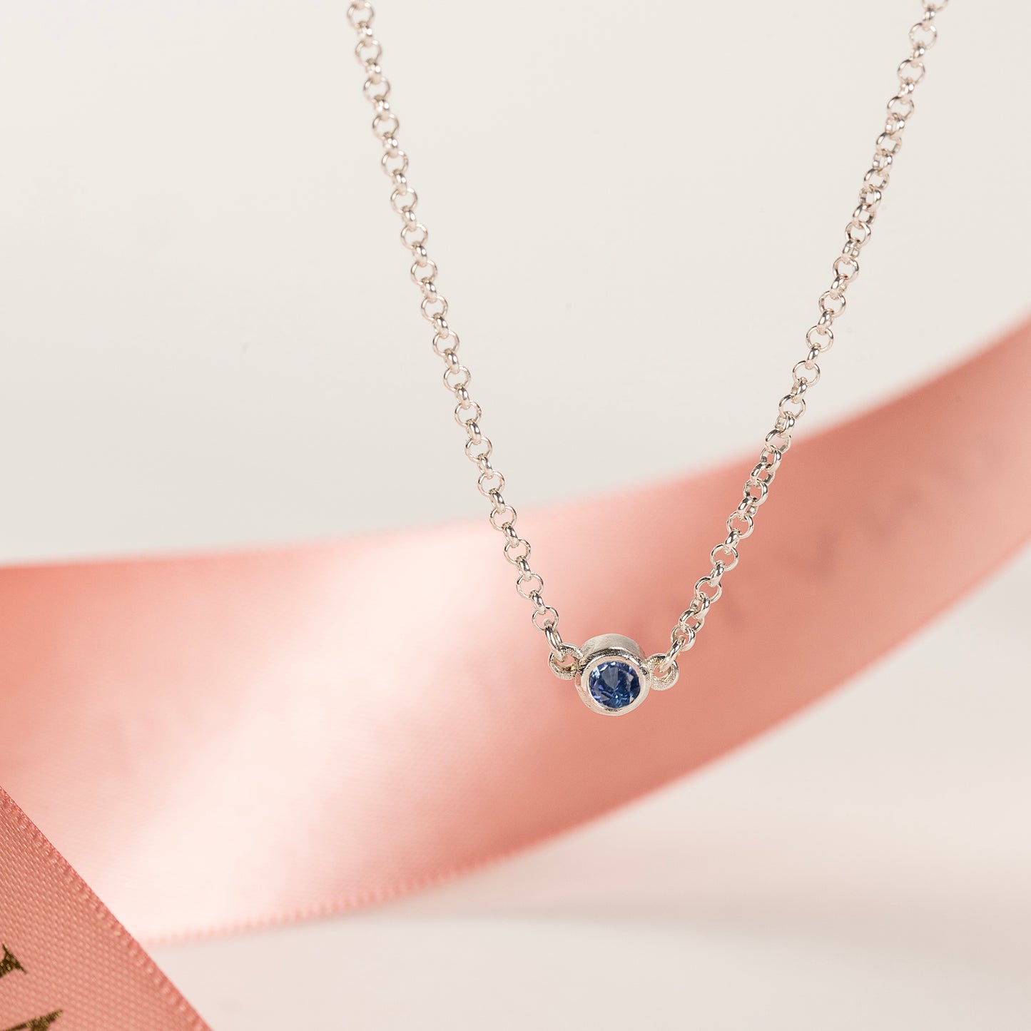 45th Anniversary Necklace - Single Sapphire Solitaire - Silver