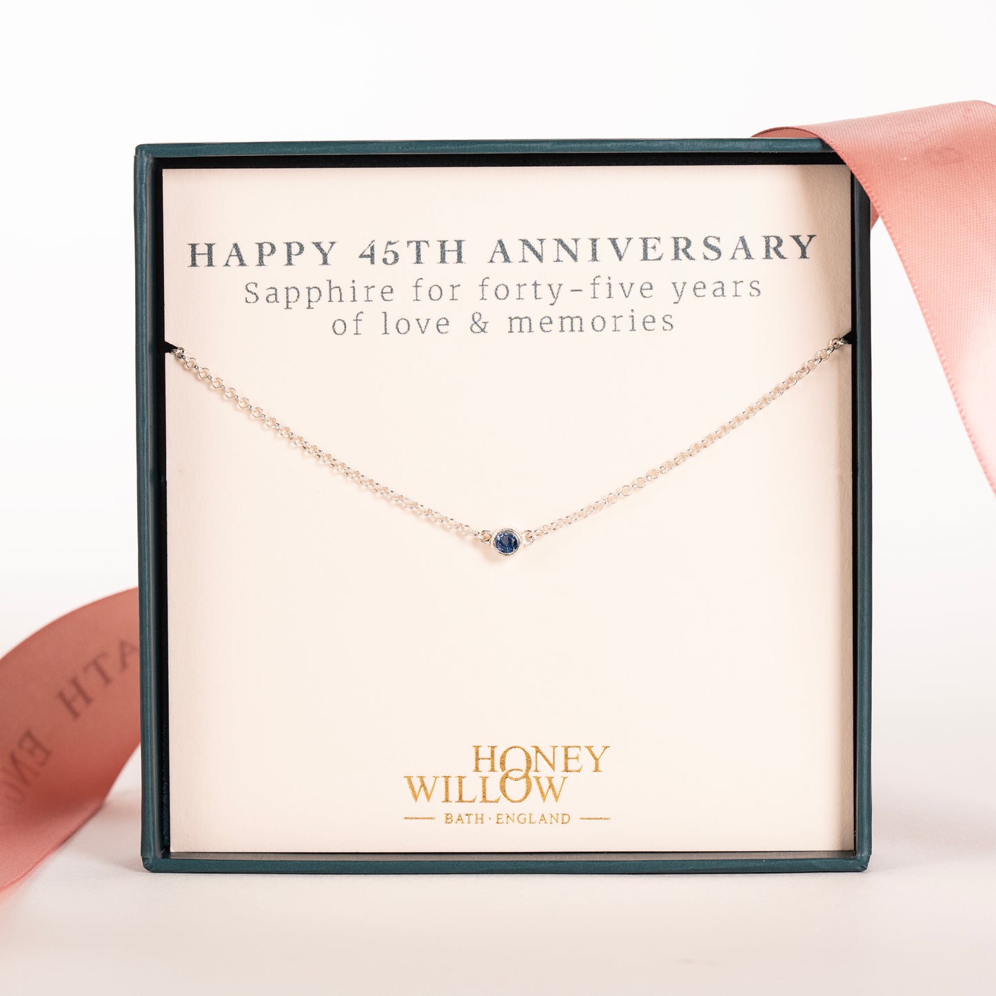 45th Anniversary Necklace - Single Sapphire Solitaire - Silver