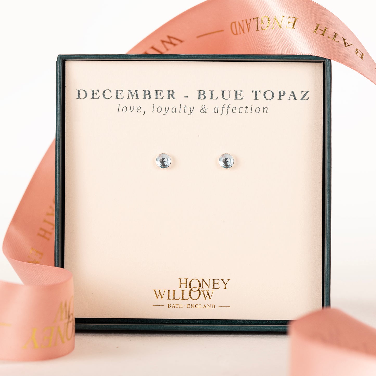 December Birthstone Stud Earrings - Blue Topaz - Silver & Gold