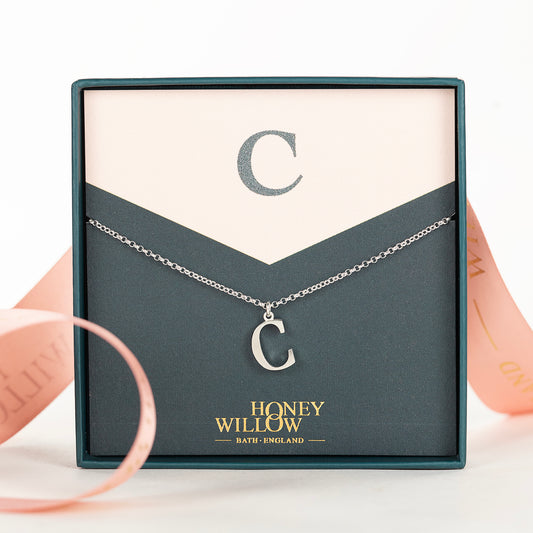 C Initial Charm Necklace - Silver