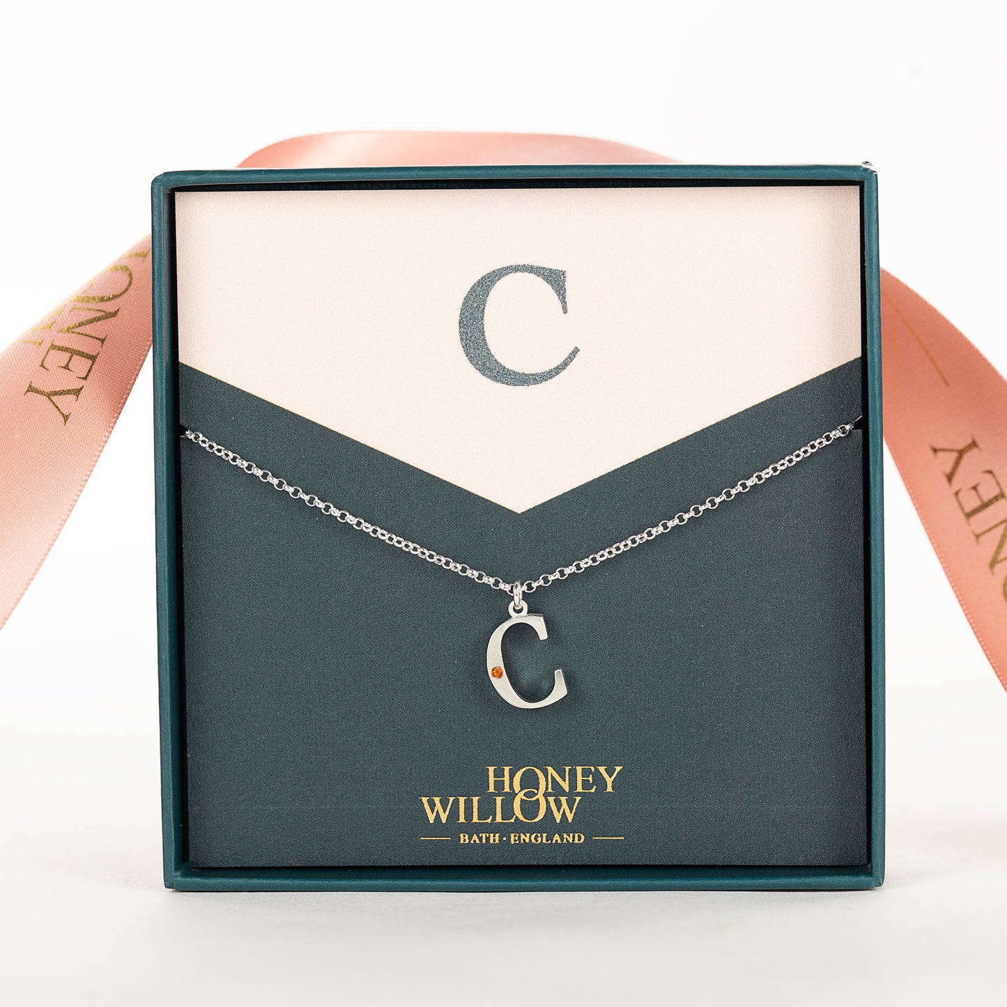 C Initial Charm & Birthstone Necklace - Silver