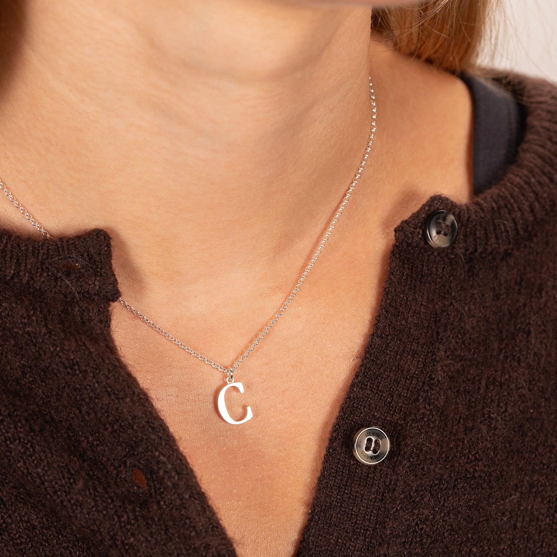 C Initial Letter Necklace - Silver