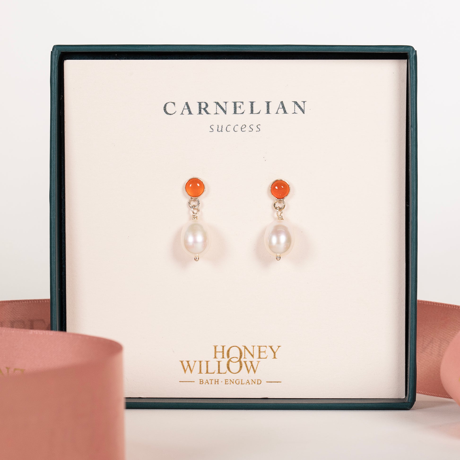 Carnelian & Pearl Earrings - Success - Silver & Gold