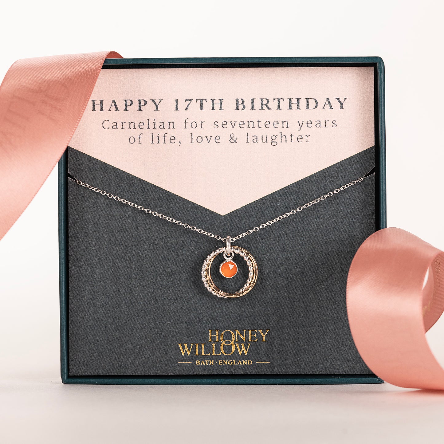 17th Birthday Gift - Carnelian Necklace - Silver & Gold