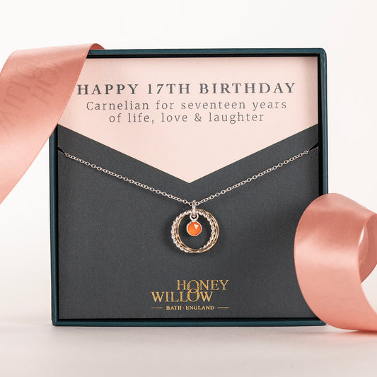 17th Birthday Gift - Carnelian Necklace - Silver & Gold