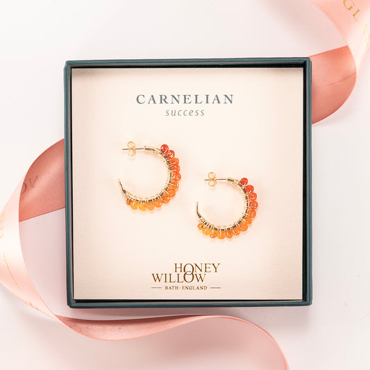 Carnelian Hoop Earrings - Success - 2cm - Silver & Gold