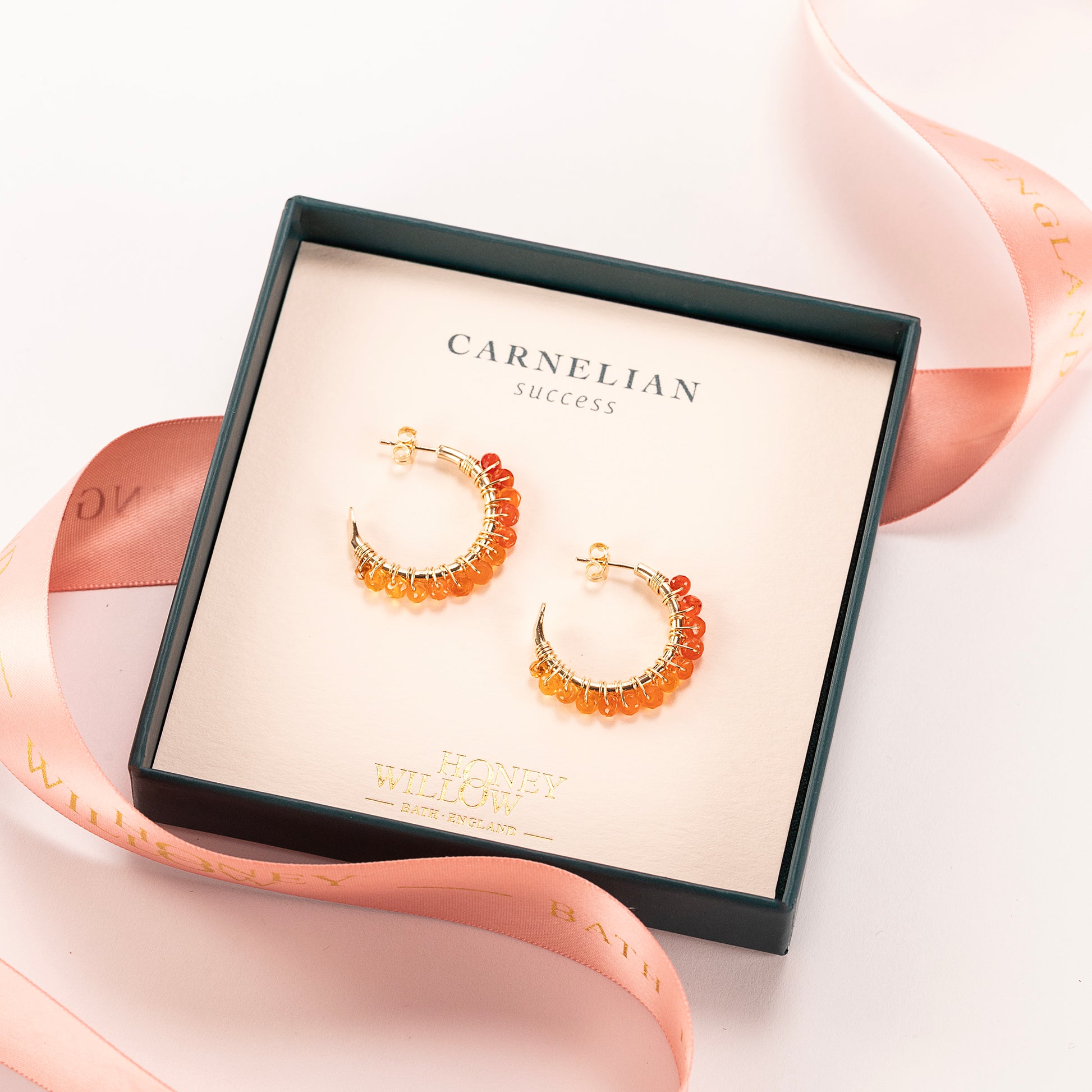 Carnelian Hoop Earrings - Success - 2cm - Silver & Gold