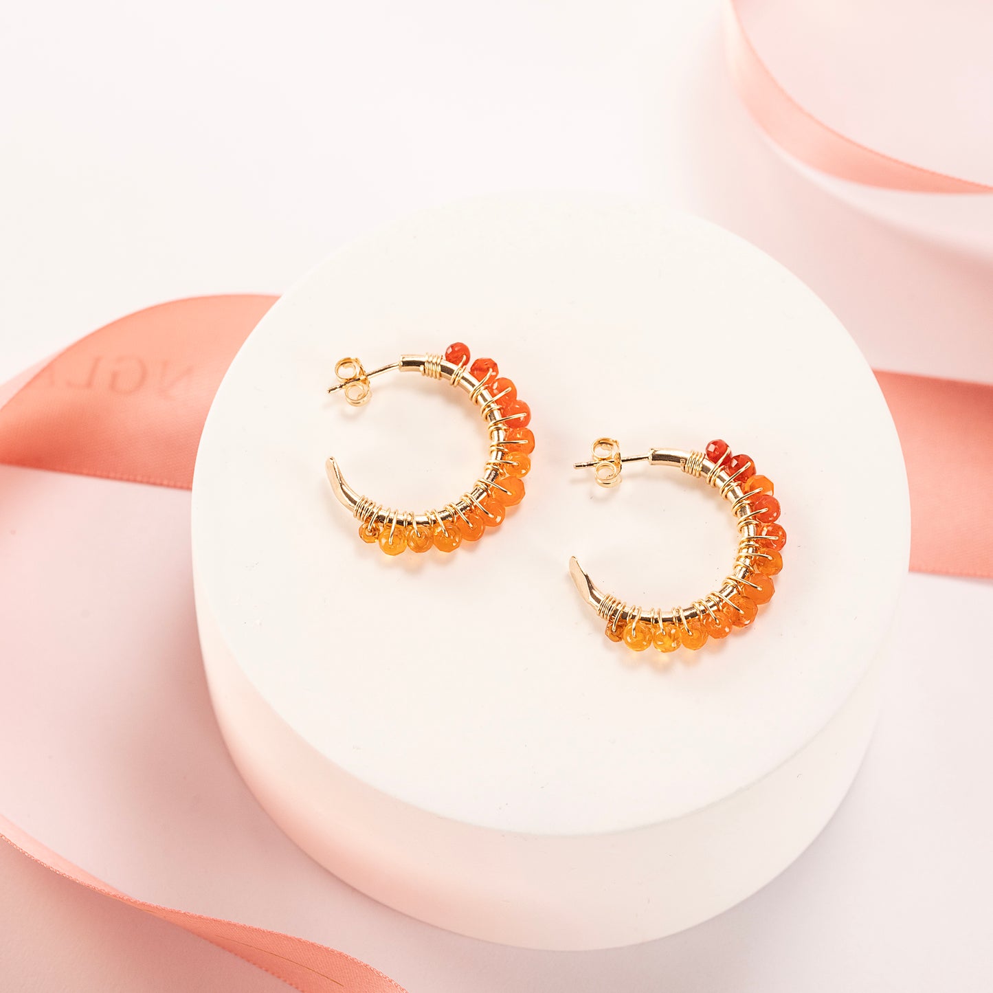 Carnelian Hoop Earrings - Success - 2cm - Silver & Gold