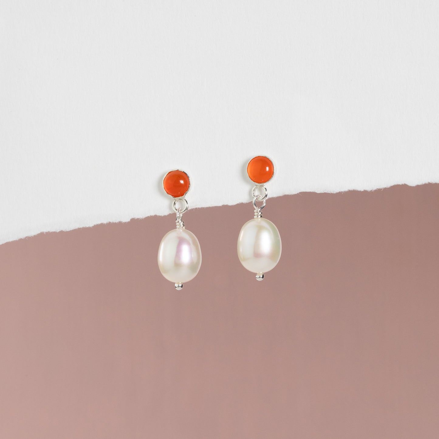 Carnelian & Pearl Earrings - Success - Silver & Gold