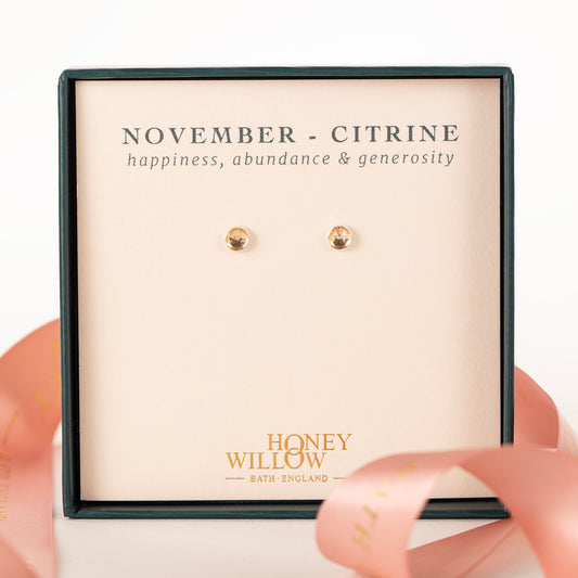 November Birthstone Stud Earrings - Citrine - Silver & Gold