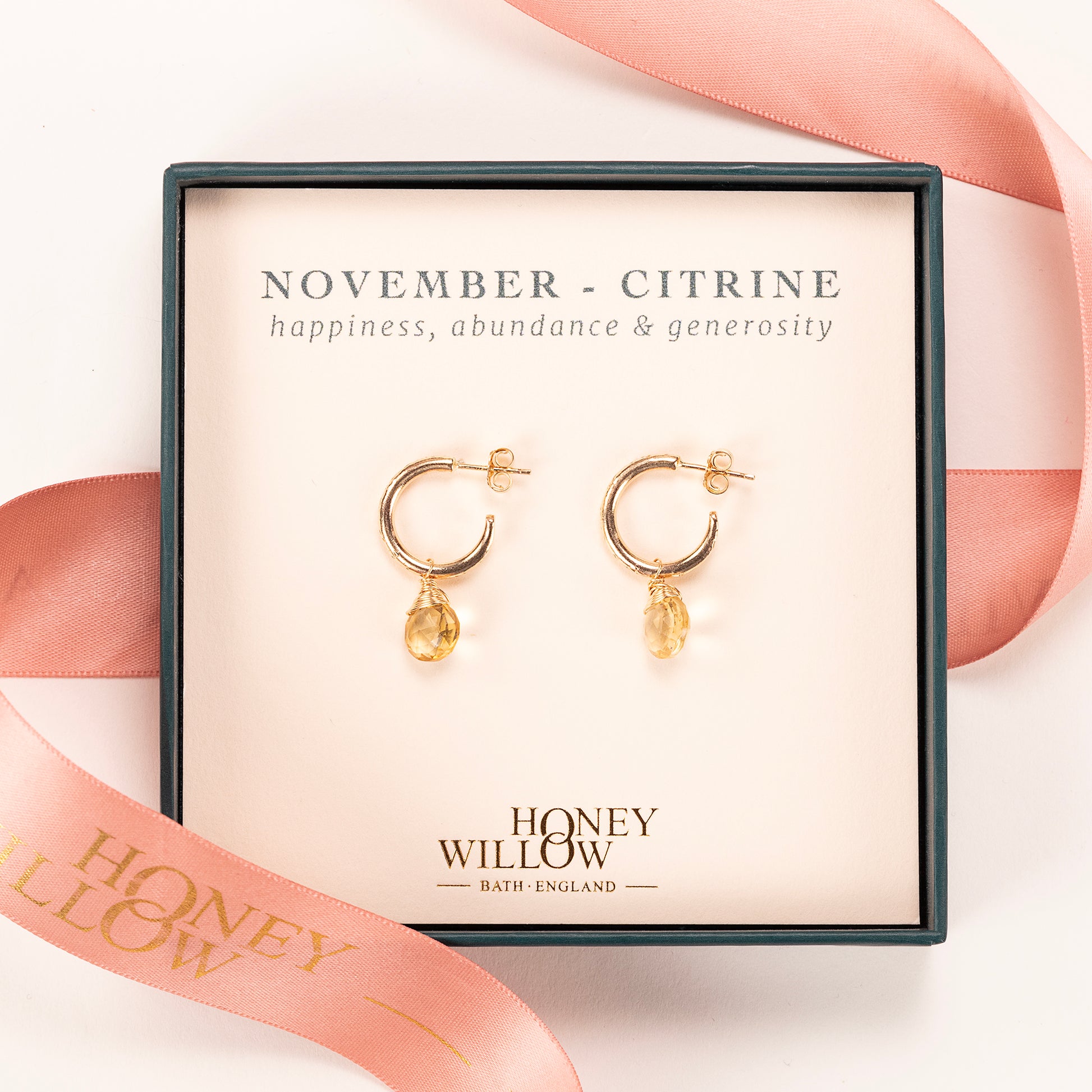 November Birthstone Earrings - Citrine Gold Hoops - 1.5cm