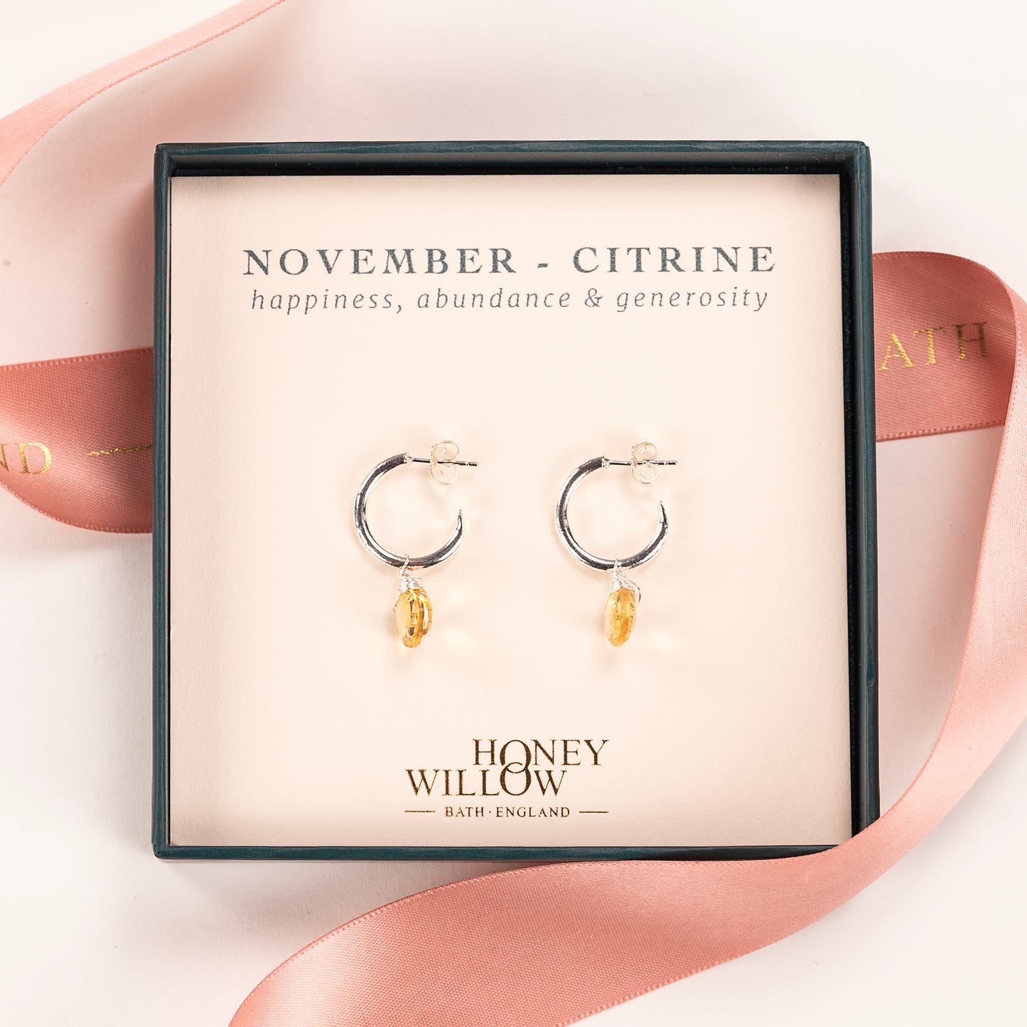 November Birthstone Earrings - Citrine Silver Hoops - 1.5cm