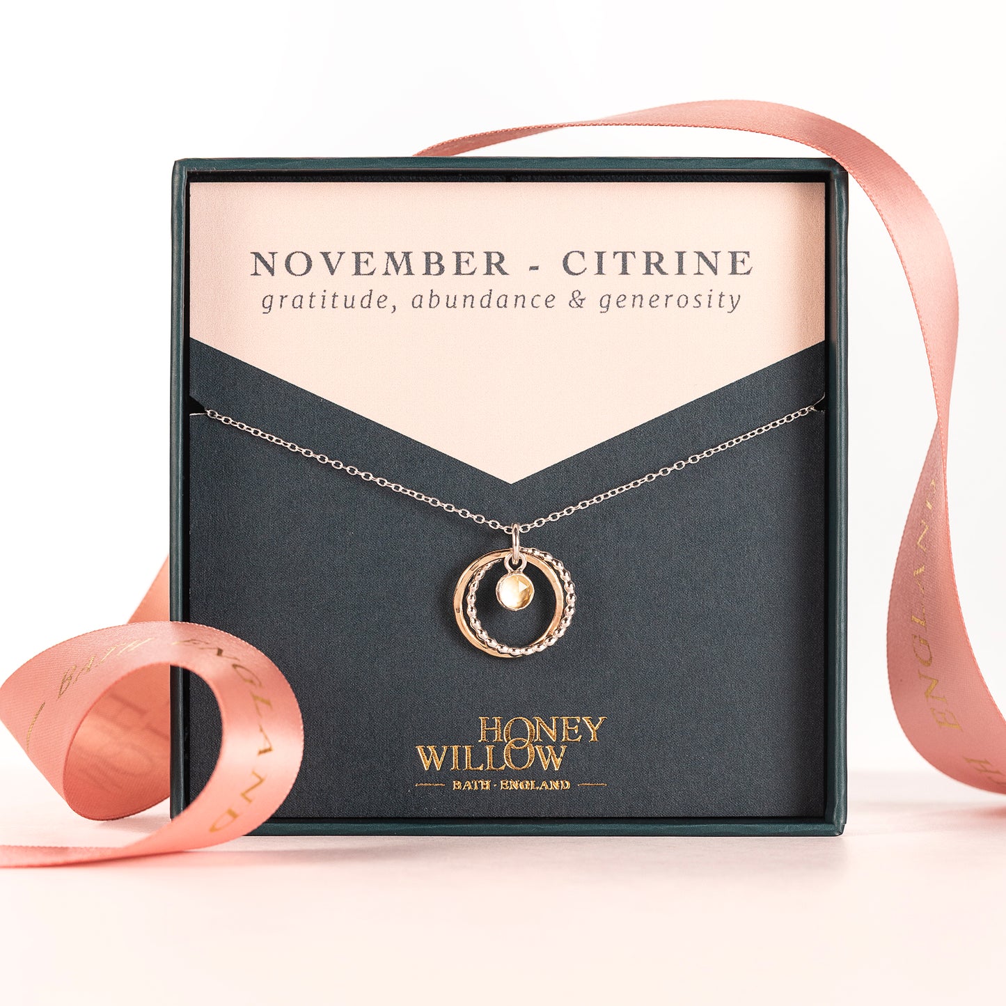 November Birthstone Double Link Necklace - Citrine - Silver & Gold