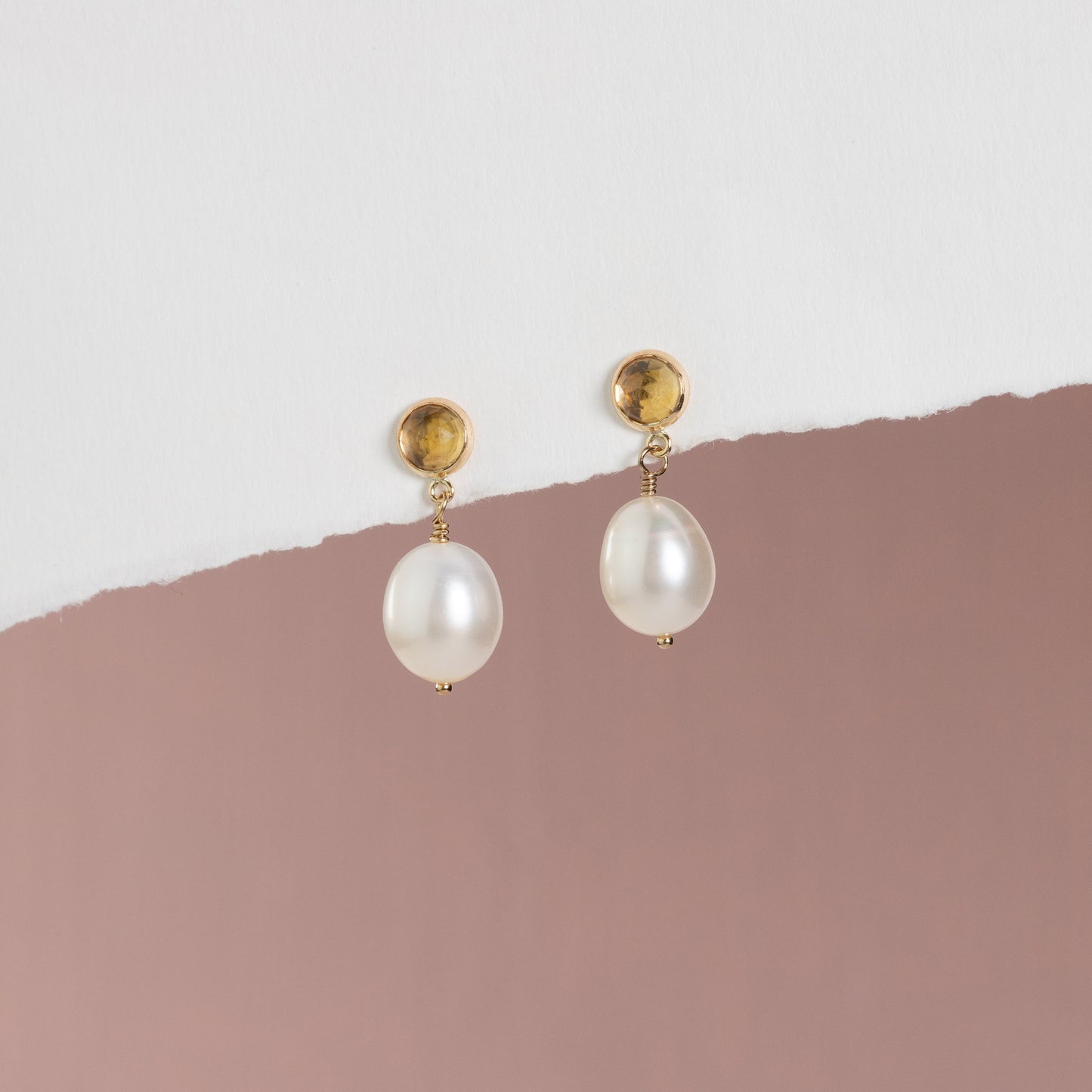 Citrine & Pearl Earrings - Gratitude - Silver & Gold