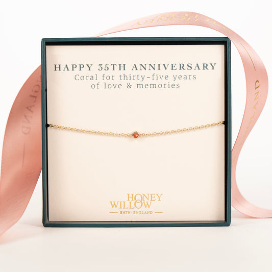 35th Anniversary Bracelet - Single Coral Solitaire - 9kt Gold