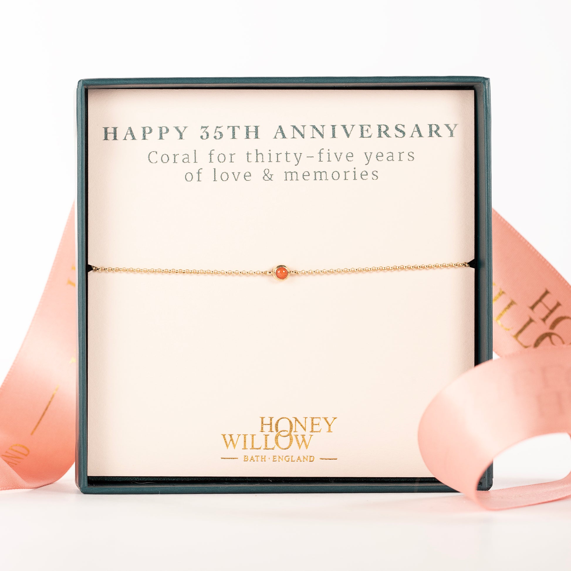35th Anniversary Bracelet - Single Coral Solitaire - 9kt Gold