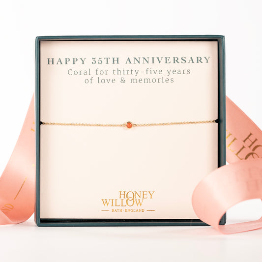 35th Anniversary Bracelet - Single Coral Solitaire - 9kt Gold