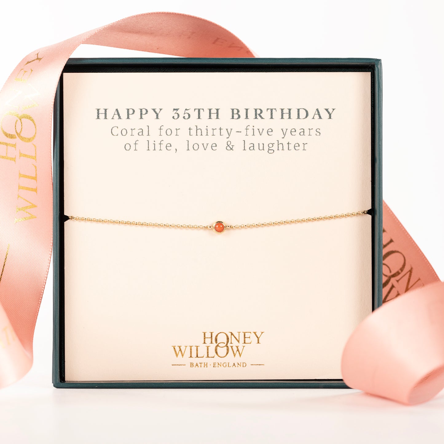 35th Birthday Bracelet - Single Coral Solitaire - 9kt Gold