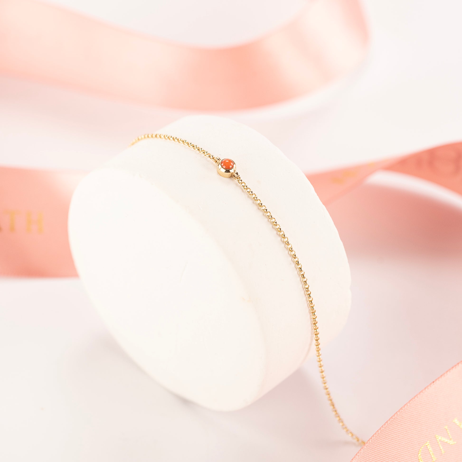 35th Birthday Bracelet - Single Coral Solitaire - 9kt Gold