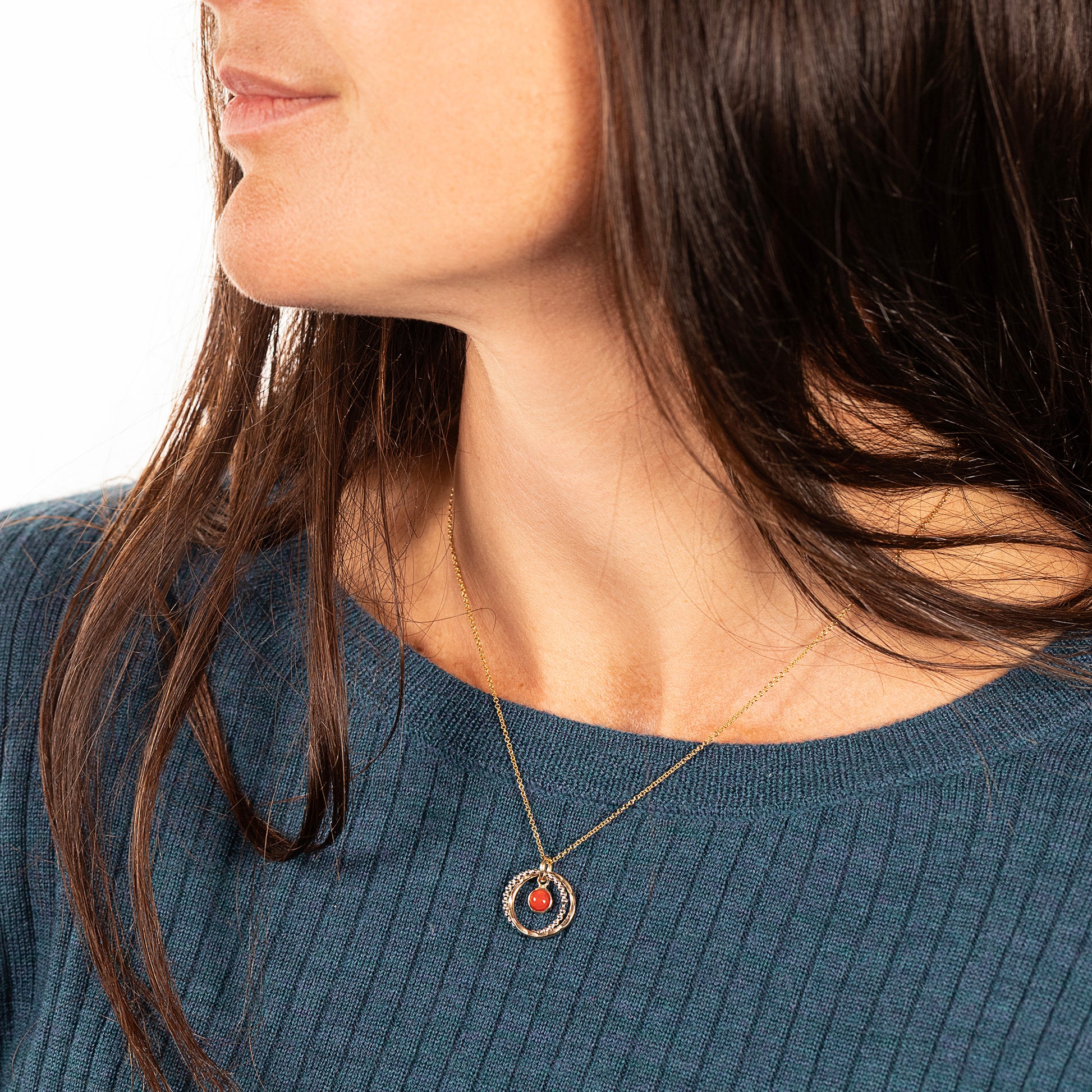 35th Anniversary Gift - Double Link Coral Necklace - Silver & Gold