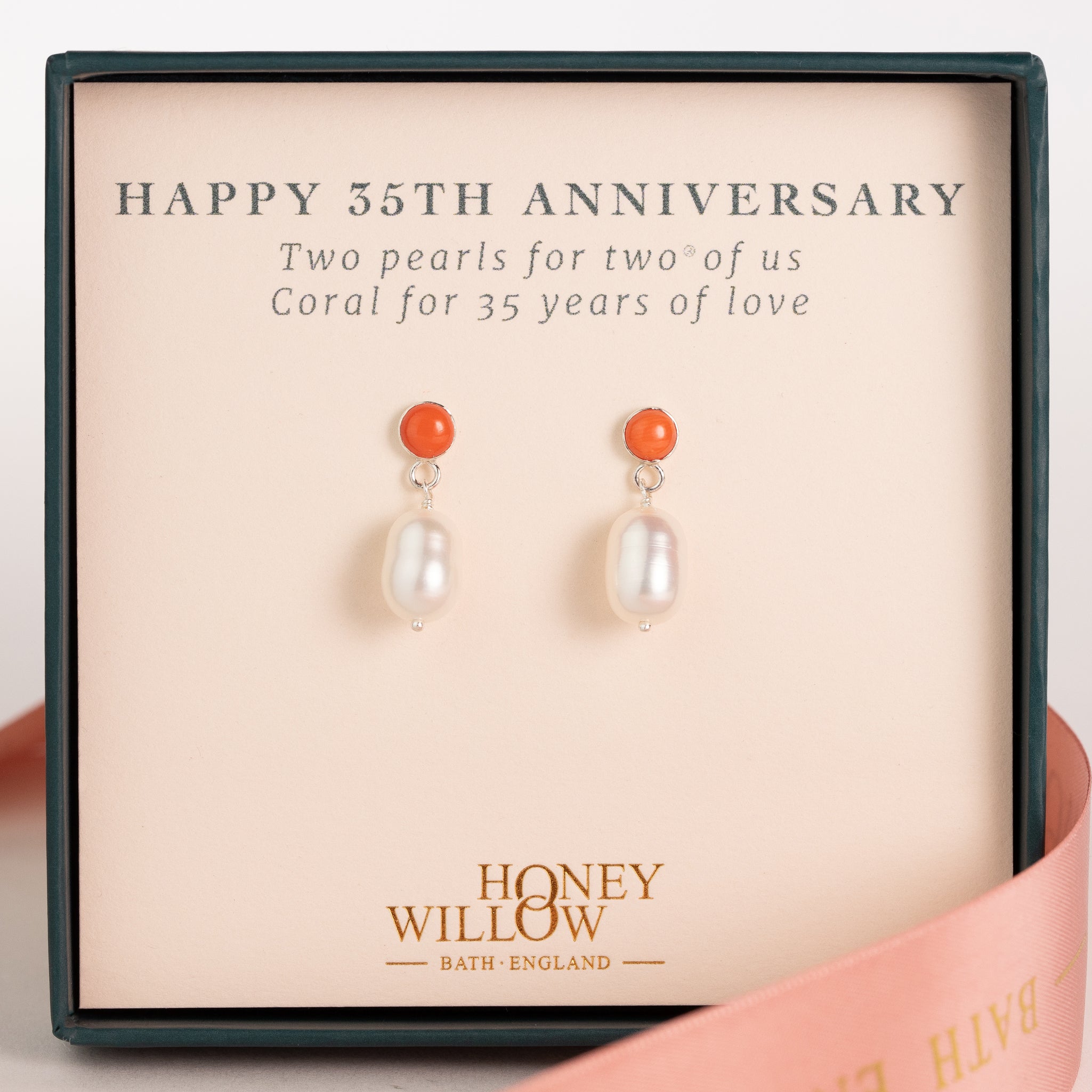 35th Wedding Anniversary Gift - Coral & Pearl Earrings - Silver & Gold 35th Wedding Anniversary Gift - Coral & Pearl Earrings - Silver & Gold