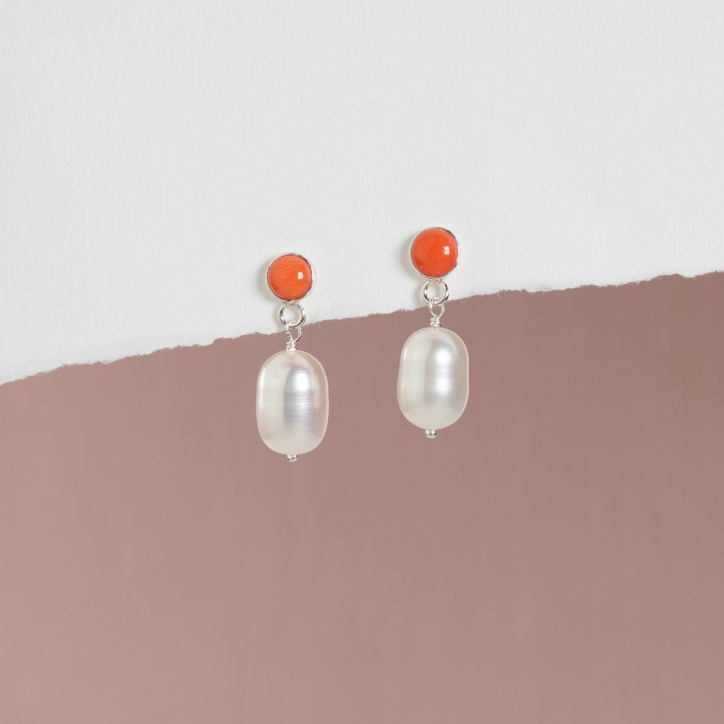 35th Wedding Anniversary Gift - Coral Anniversary Earrings - Silver & Gold