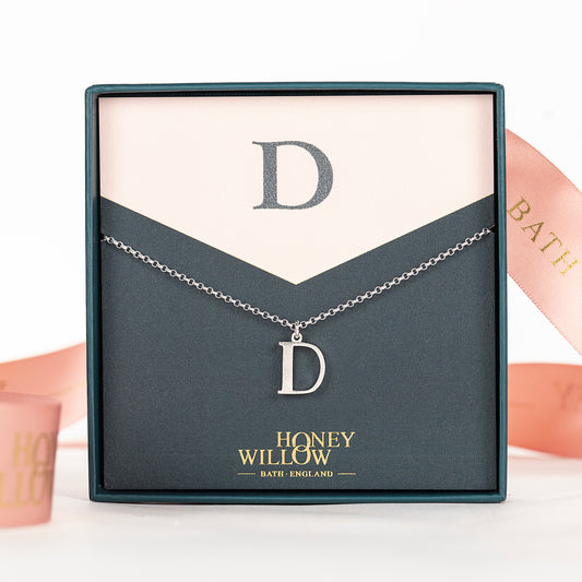 D Initial Charm Necklace - Silver