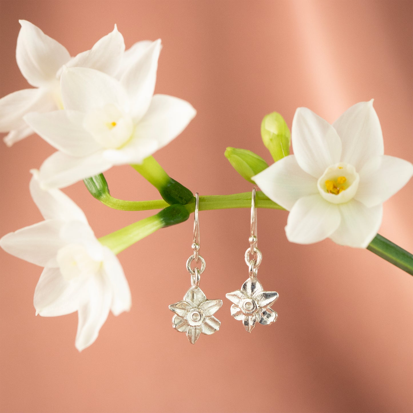 10th Anniversary Gift - Daffodil Flower Earrings - Silver