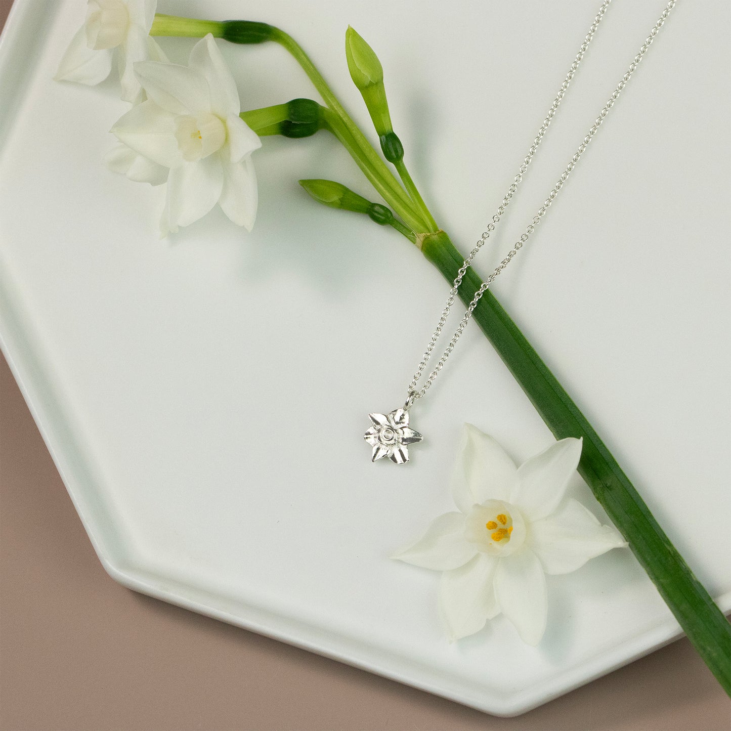 10th Anniversary Gift - Daffodil Flower Necklace - Silver