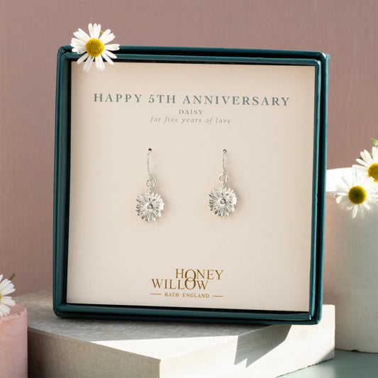 5th Anniversary Gift - Daisy Earrings - Silver
