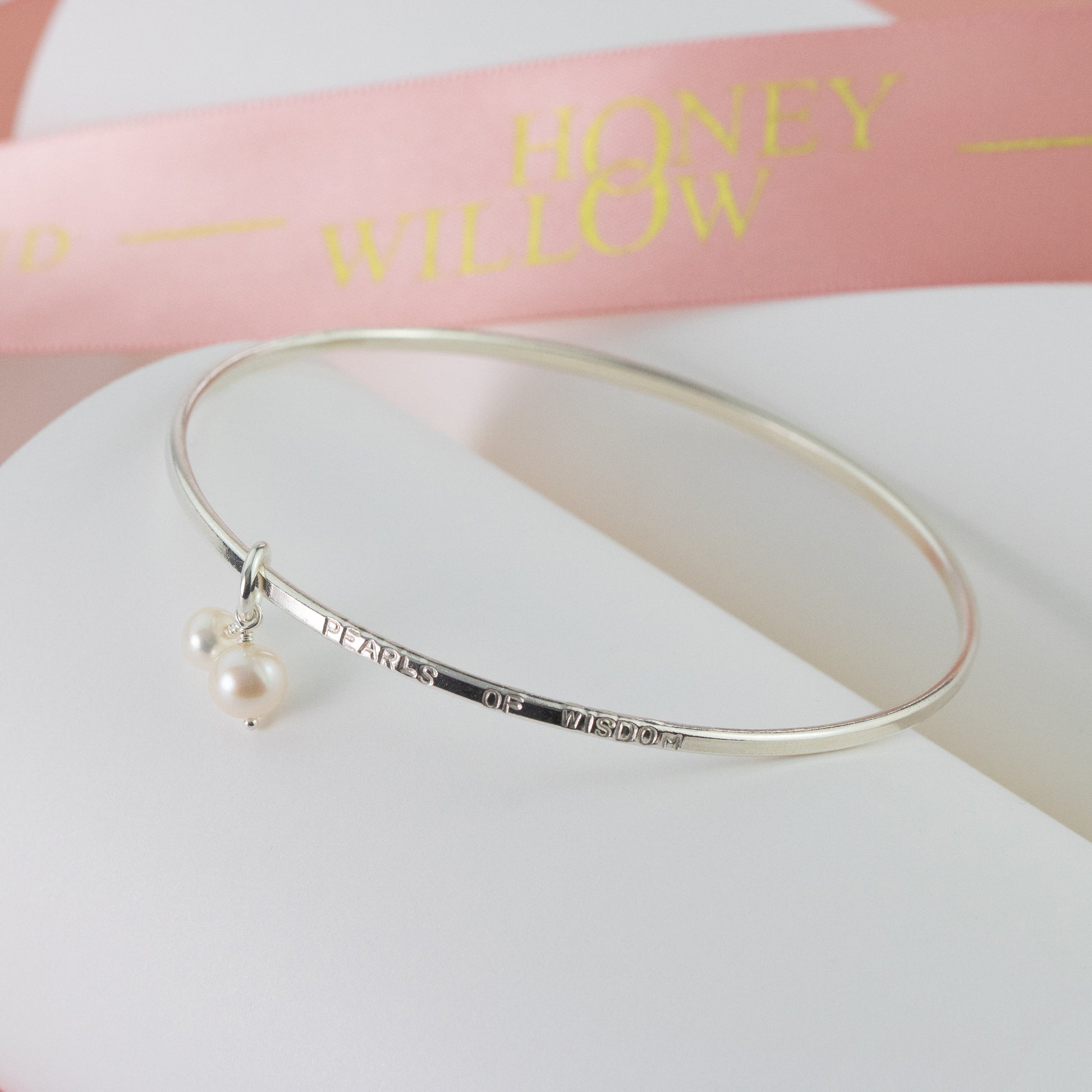 Gift for Mother - Pearls of Wisdom Bangle - Hand-Stamped Silver