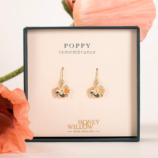 Poppy Flower Earrings - Remembrance - 9kt Gold