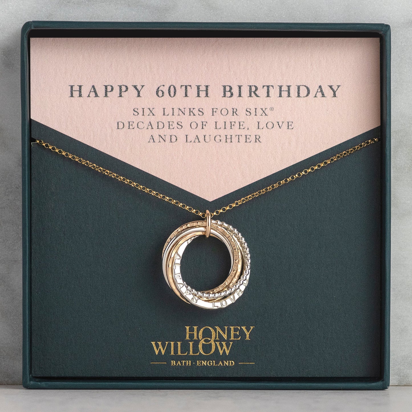 Personalised 60th Birthday Necklace - Hand-Stamped - The Original 6 Links for 6 Decades Necklace - Silver & Gold