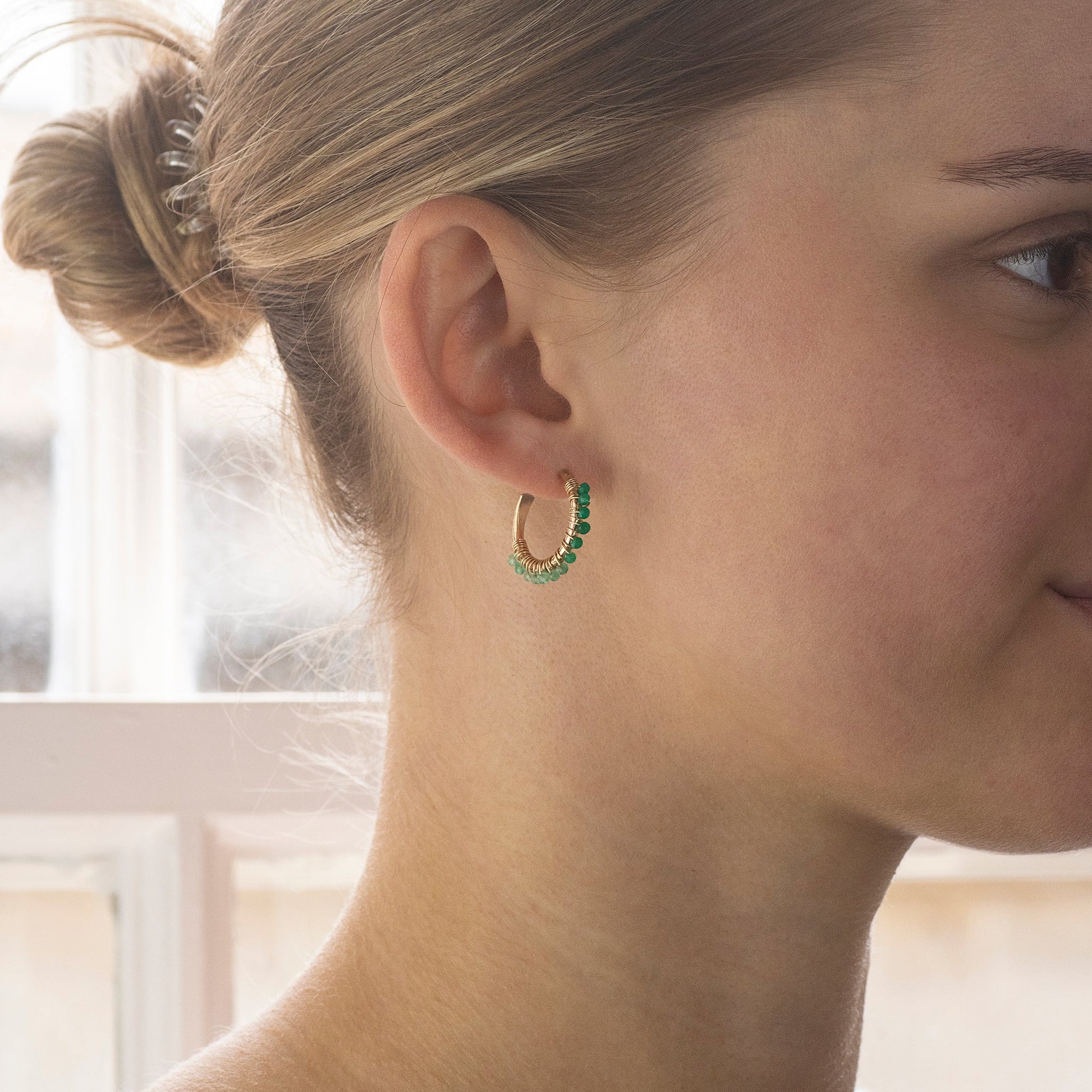 Green onyx hoop earrings