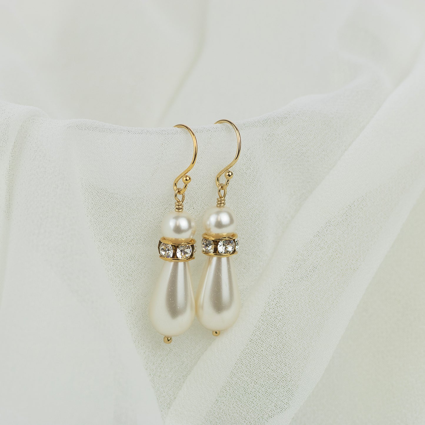 Bridal Pearl Drop Earrings - Annika - Silver & Gold