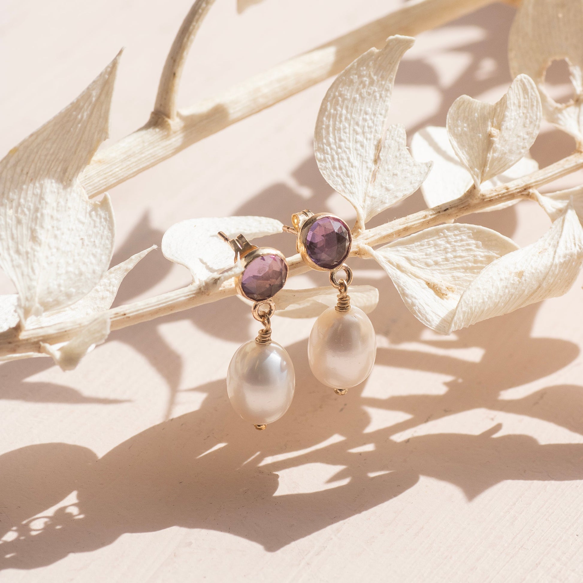 amethyst and pearl earrings