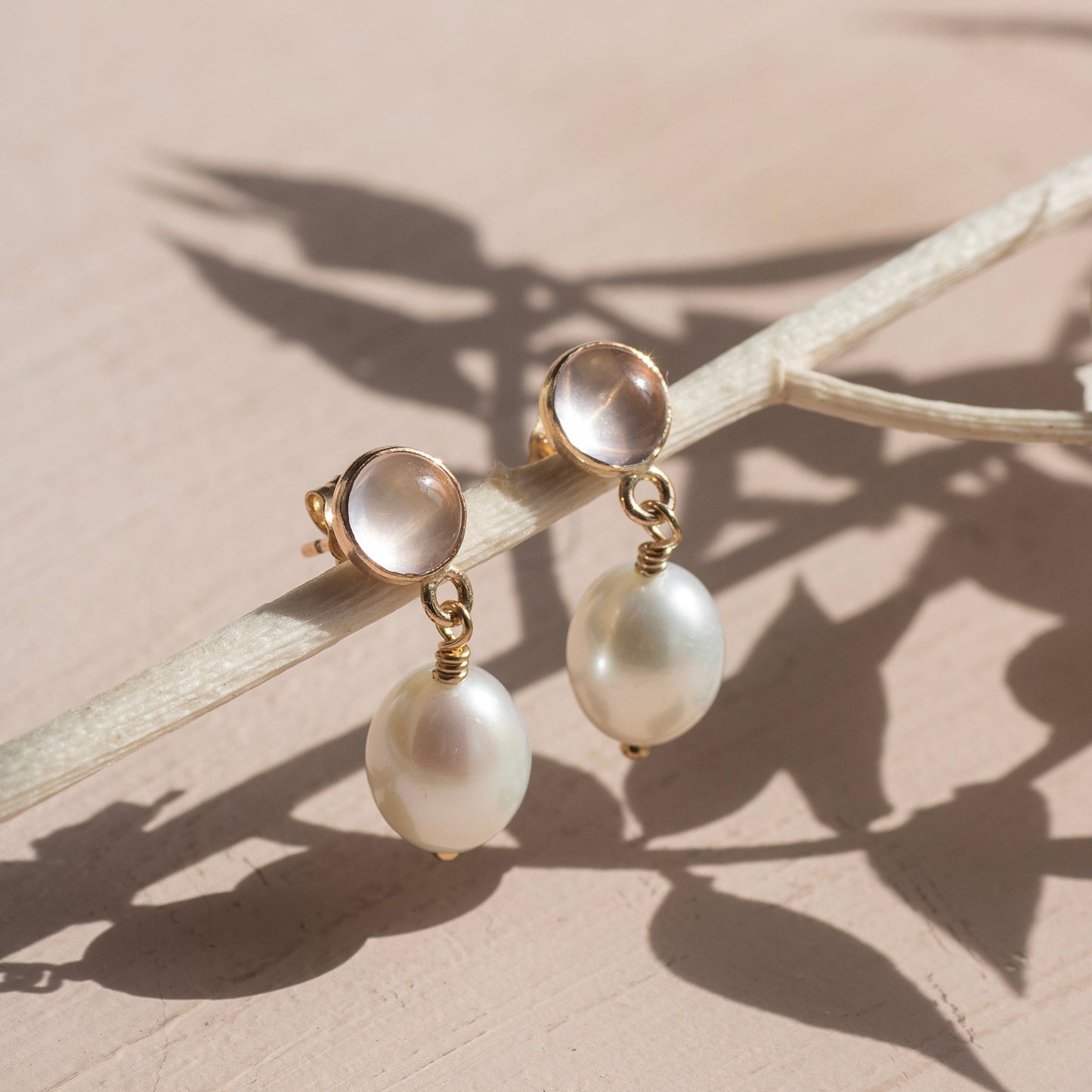 Rose Quartz & Pearl Earrings - Unconditional Love - Silver & Gold