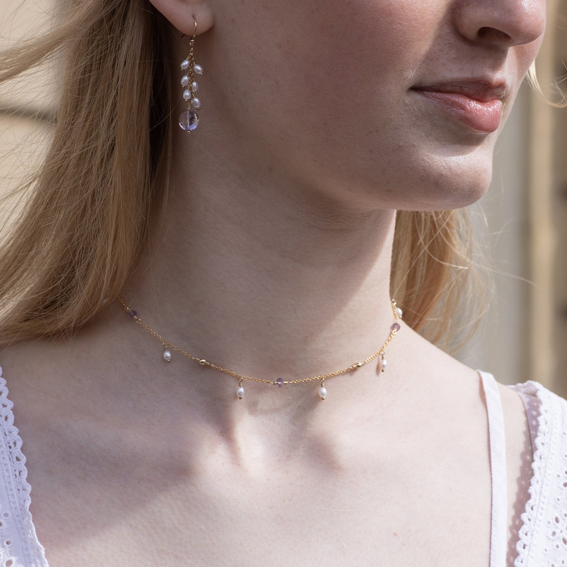 Amethyst & Pearl Cluster Earrings - Bridgerton Inspired - Kate