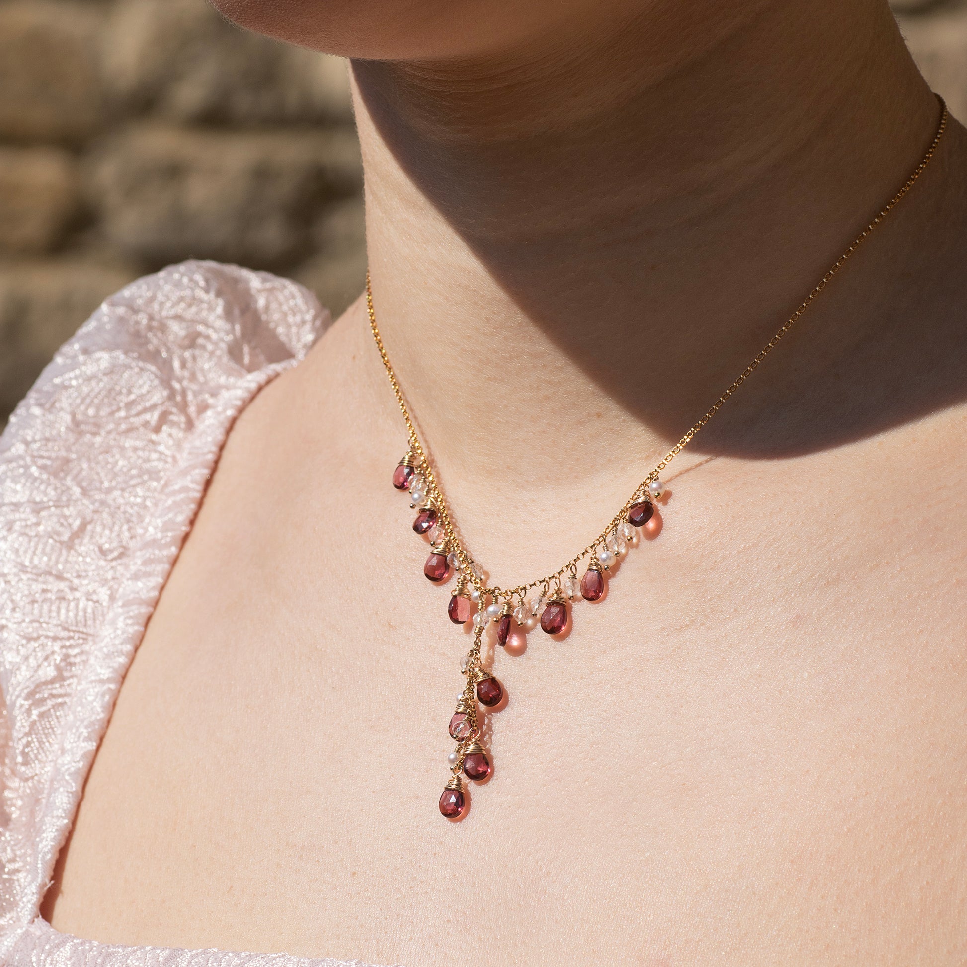 Garnet & Pearl Statement Necklace - Bridgerton Inspired - Agatha