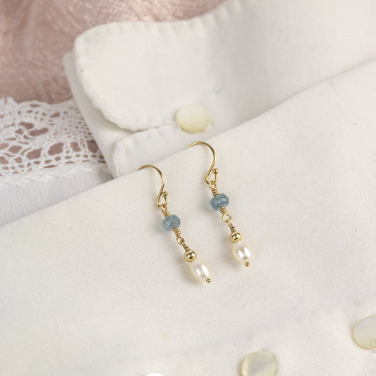 Aquamarine & Pearl Drop Earrings - Bridgerton Inspired - Daphne