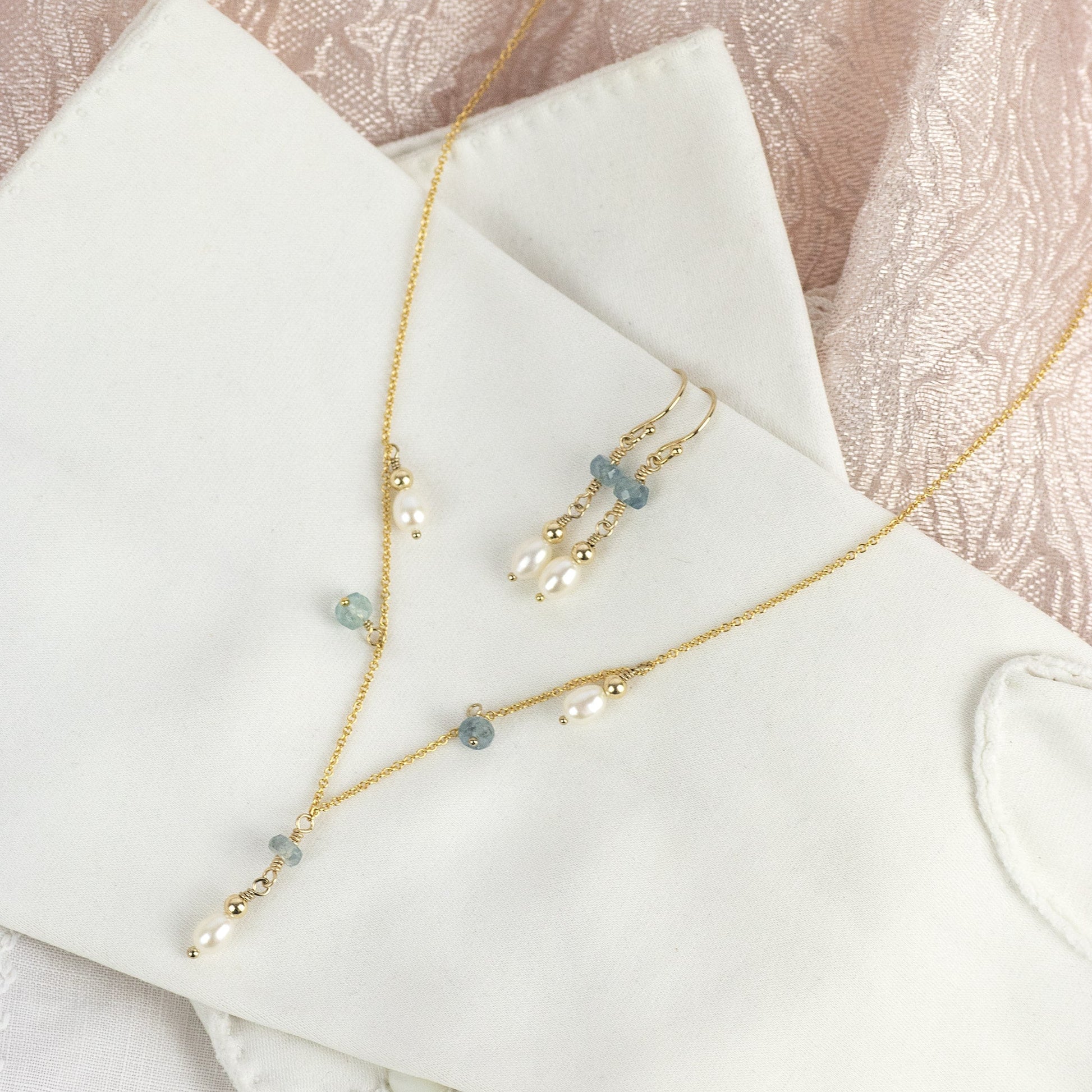 Aquamarine & Pearl Drop Earrings - Bridgerton Inspired - Daphne