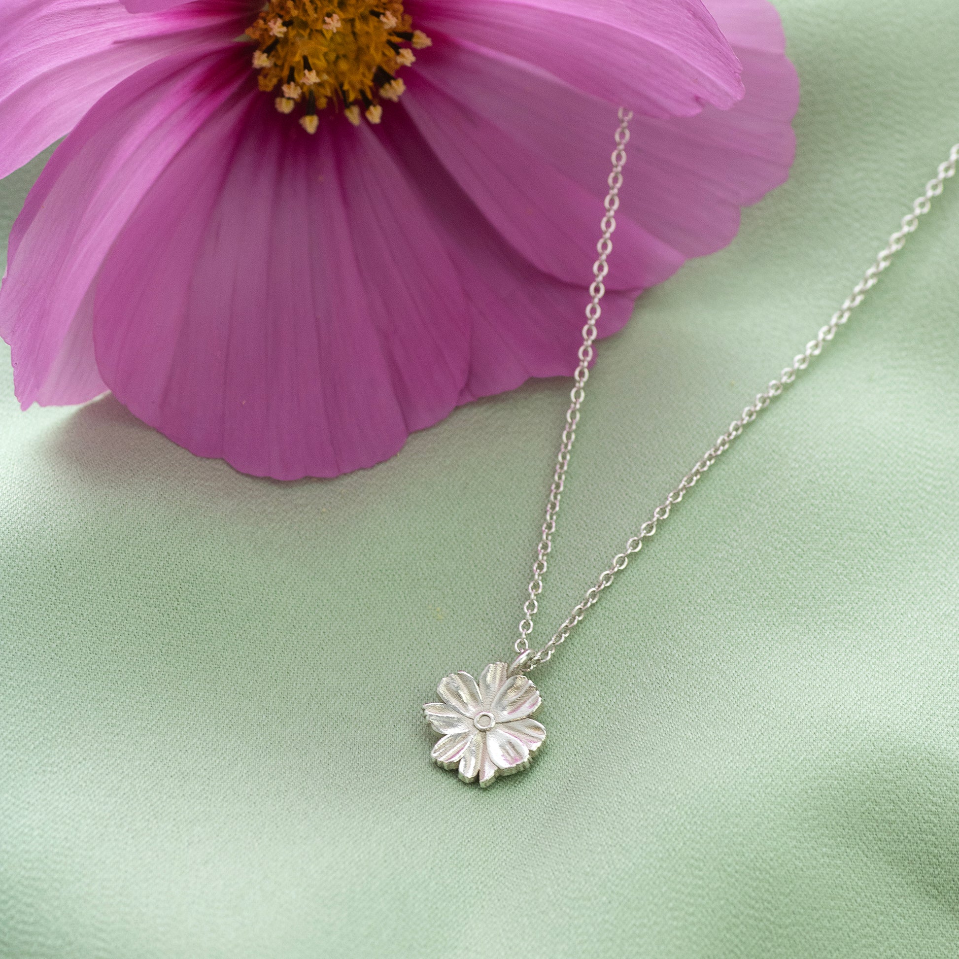 October Birth Flower Necklace - Cosmos - Silver