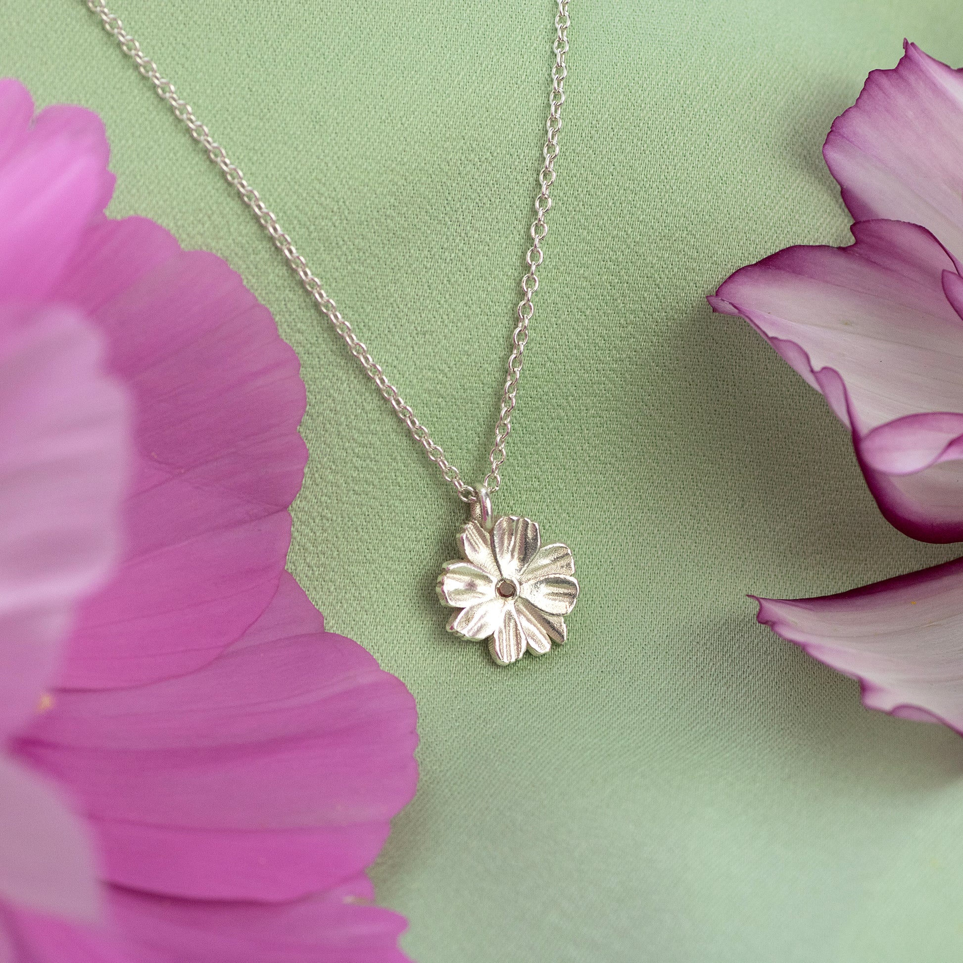 October Birth Flower & Birthstone Necklace - Silver