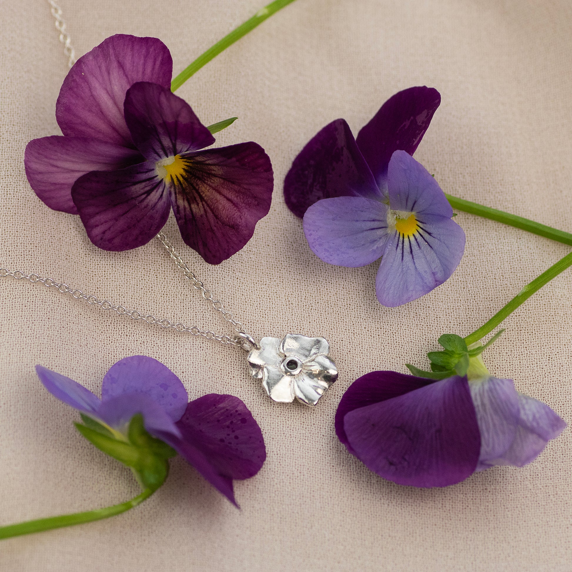 February Birth Flower & Birthstone Necklace - Violet & Amethyst