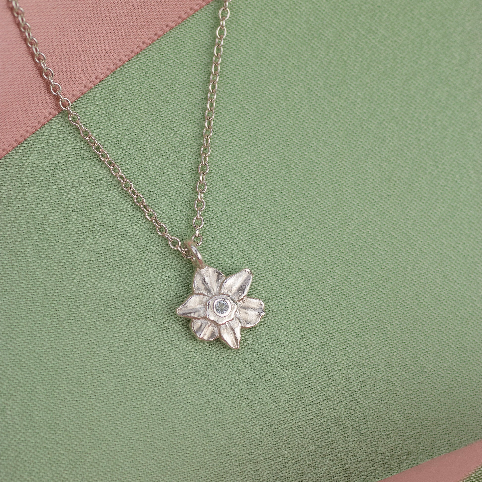 December Birth Flower & Birthstone Necklace - Daffodil & Blue Topaz - Silver