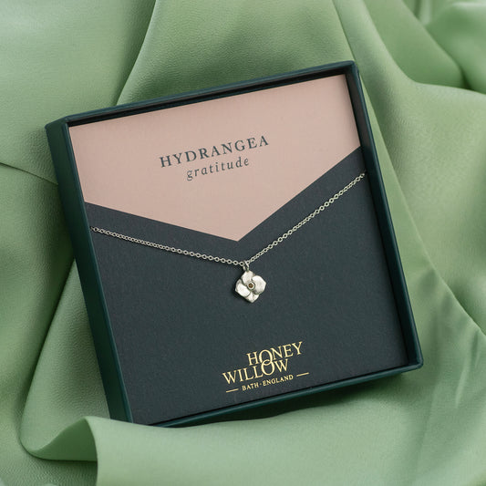 Hydrangea Birthstone Necklace - Silver